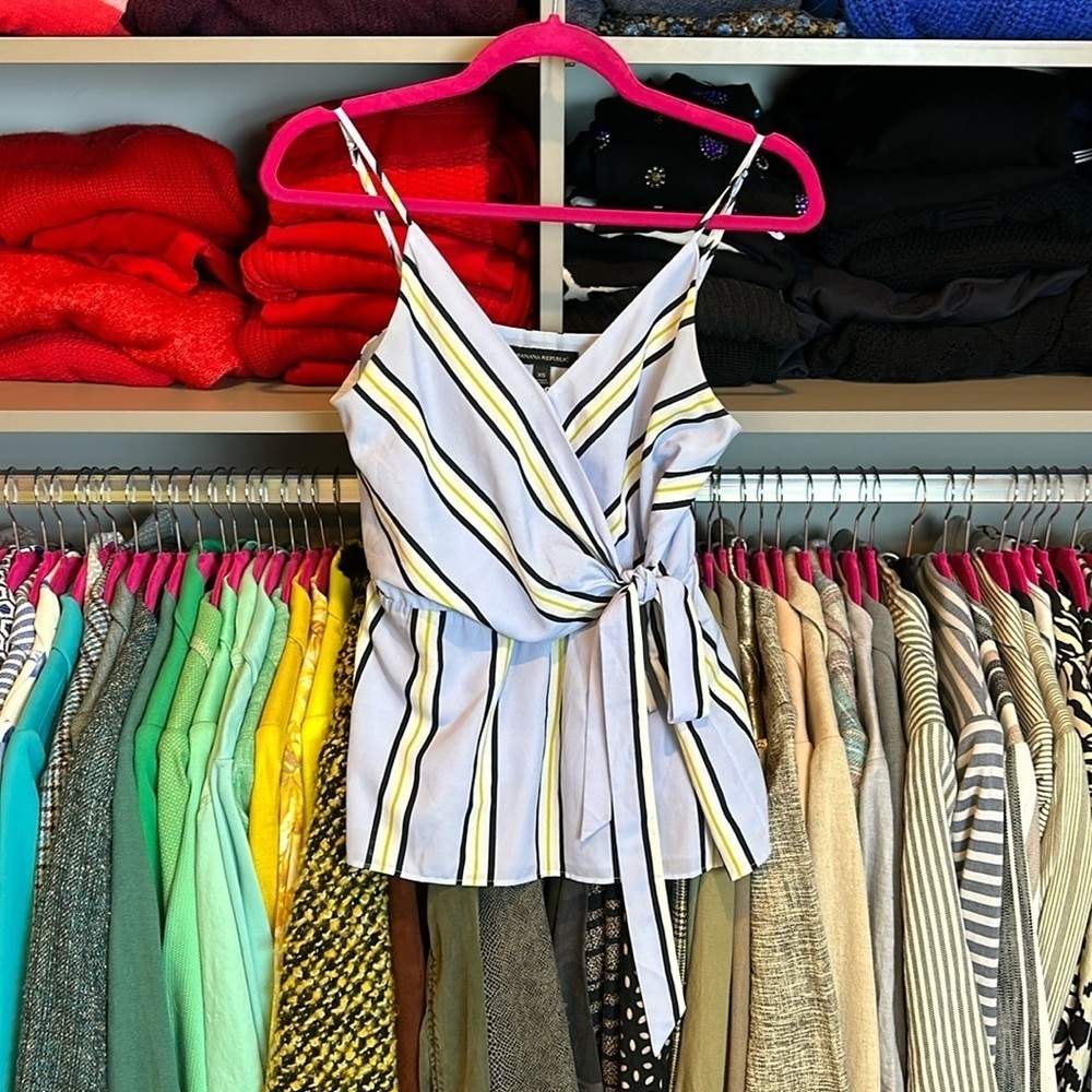 Banana Republic periwinkle/black/white/green striped sleeveless top size XS